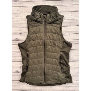Lululemon Womens Another Mile Puffer Vest Sz 6 Army Green Removable Hood Run Gym